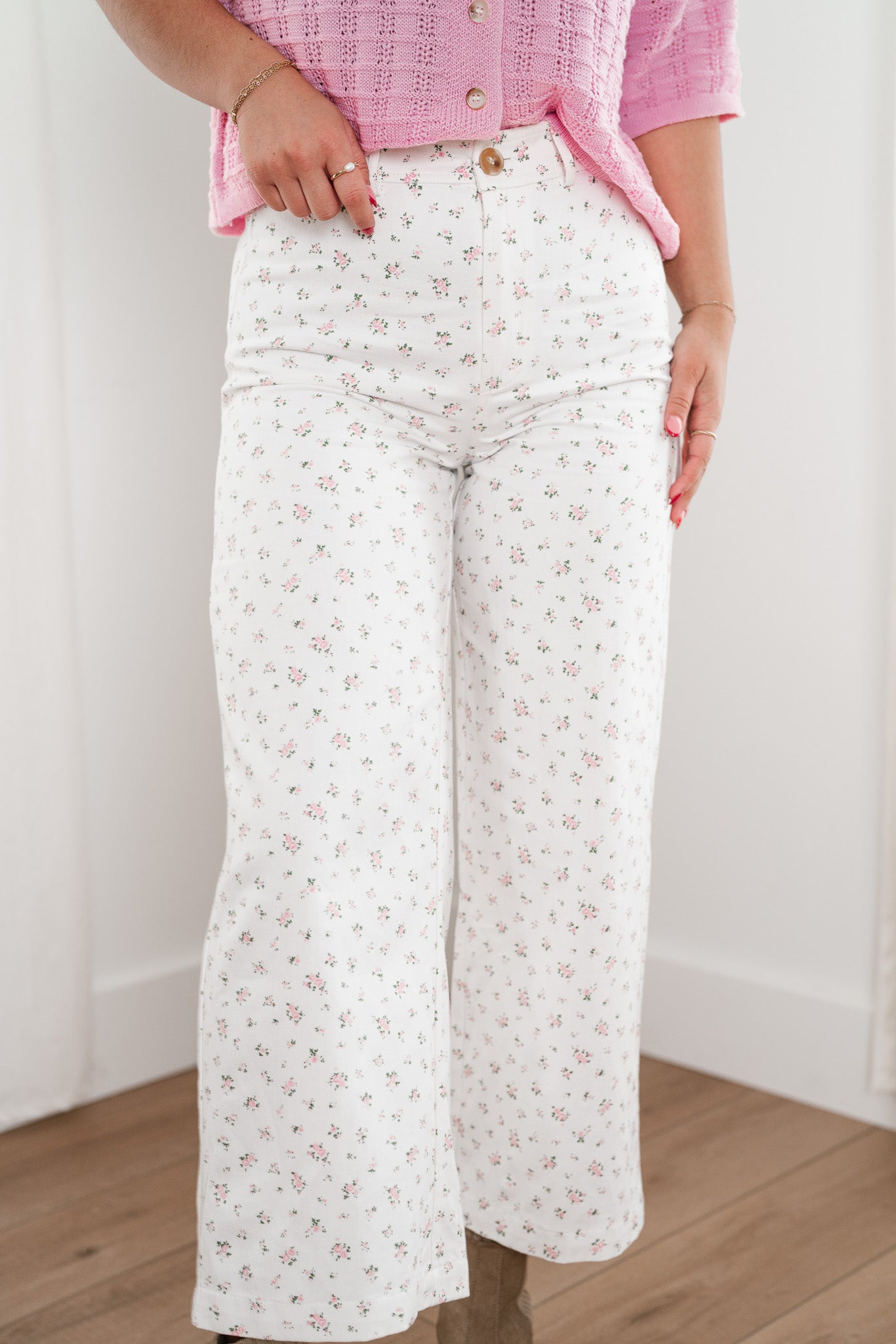 White Meadow Dainty Floral Pants