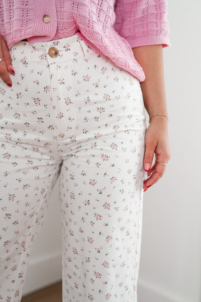 White Meadow Dainty Floral Pants