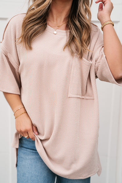 Forever Timeless Relaxed Ribbed Top- Taupe