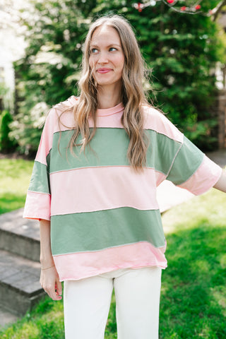 Picnic Ready Stripe Top - Light Sage