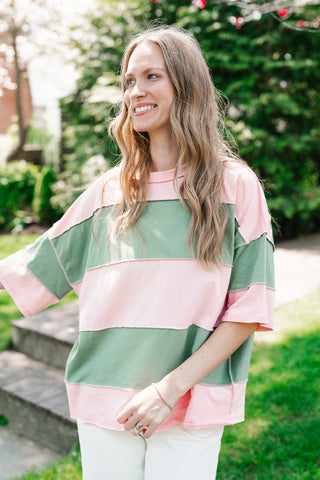 Picnic Ready Stripe Top - Light Sage