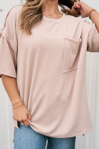 Forever Timeless Relaxed Ribbed Top- Taupe