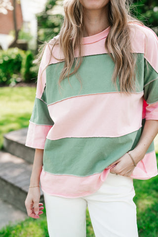 Picnic Ready Stripe Top - Light Sage