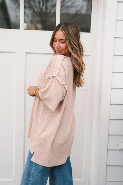 Forever Timeless Relaxed Ribbed Top- Taupe