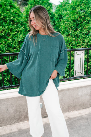 Forever Ideal Ribbed Top - Hunter Green