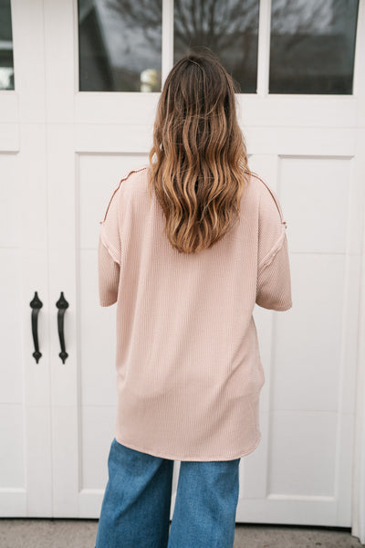 Forever Timeless Relaxed Ribbed Top- Taupe