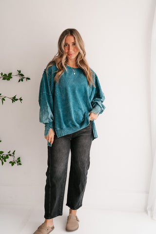 Daydream Oversized Mineral Wash Crewneck - Teal