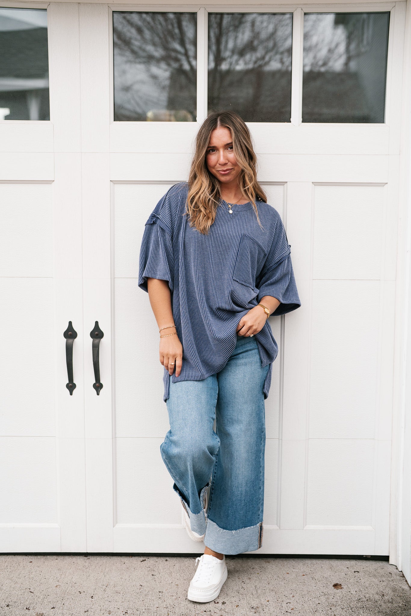 Forever Timeless Relaxed Ribbed Top- Navy