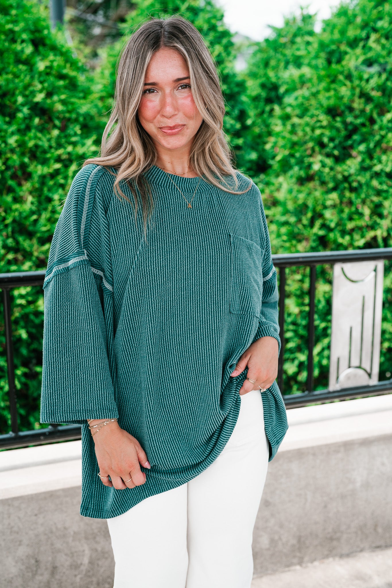 Forever Ideal Ribbed Top - Hunter Green