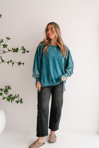 Daydream Oversized Mineral Wash Crewneck - Teal