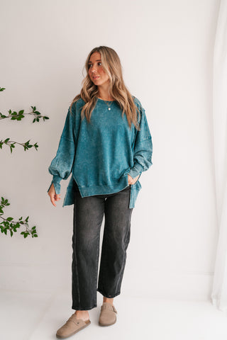 Daydream Oversized Mineral Wash Crewneck - Teal
