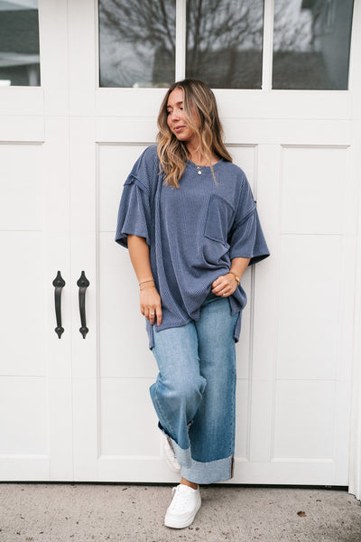 Forever Timeless Relaxed Ribbed Top- Navy