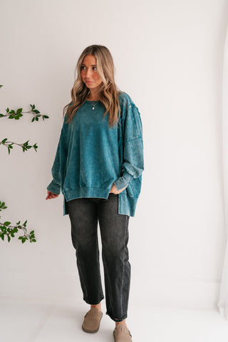 Daydream Oversized Mineral Wash Crewneck - Teal