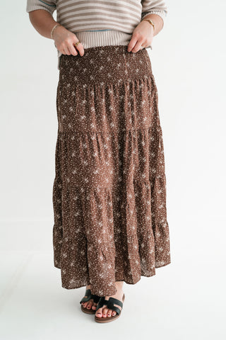 Cocoa Bloom Tiered Midi Skirt
