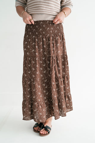 Cocoa Bloom Tiered Midi Skirt