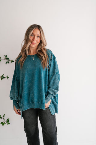 Daydream Oversized Mineral Wash Crewneck - Teal