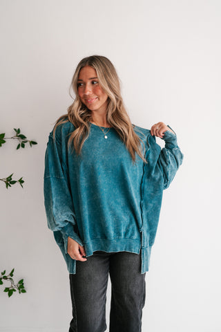 Daydream Oversized Mineral Wash Crewneck - Teal