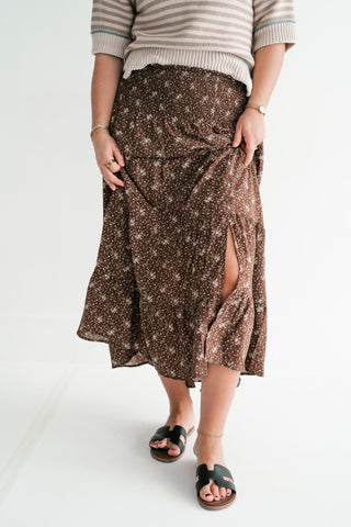Cocoa Bloom Tiered Midi Skirt