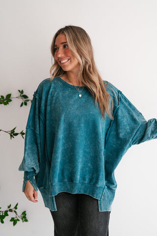 Daydream Oversized Mineral Wash Crewneck - Teal