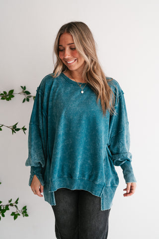 Daydream Oversized Mineral Wash Crewneck - Teal