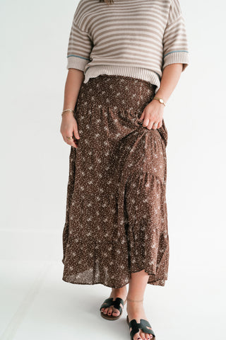 Cocoa Bloom Tiered Midi Skirt