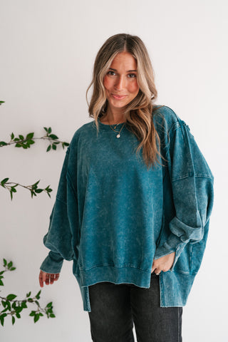 Daydream Oversized Mineral Wash Crewneck - Teal