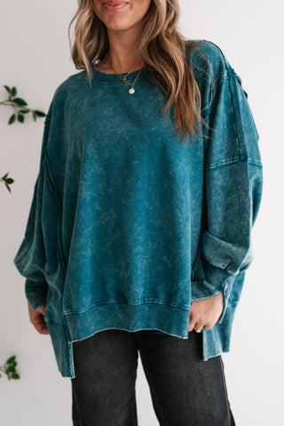 Daydream Oversized Mineral Wash Crewneck - Teal