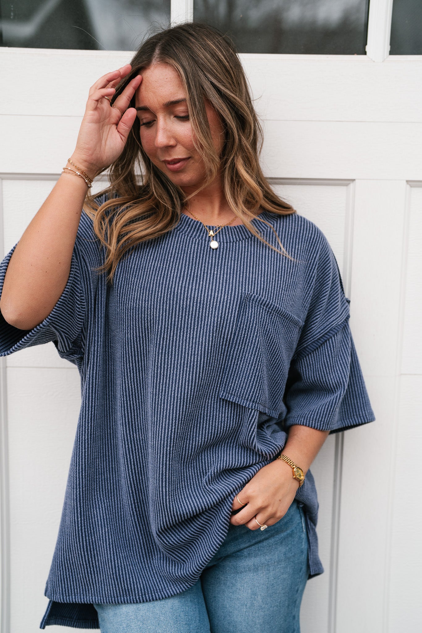 Forever Timeless Relaxed Ribbed Top- Navy