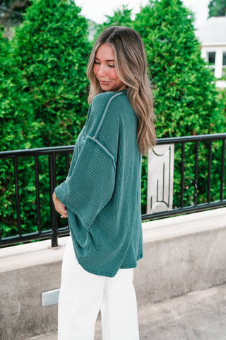 Forever Ideal Ribbed Top - Hunter Green