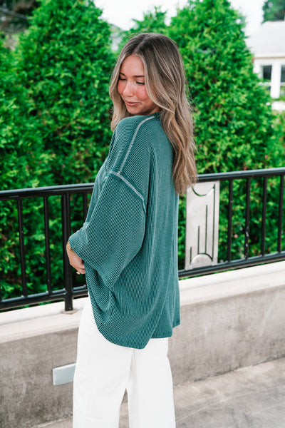 Forever Ideal Ribbed Top - Hunter Green
