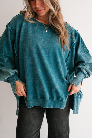 Daydream Oversized Mineral Wash Crewneck - Teal