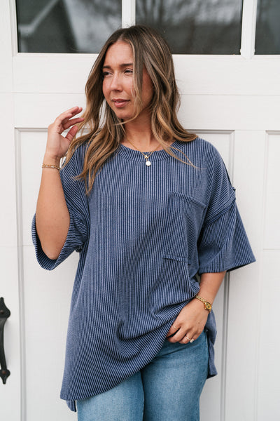 Forever Timeless Relaxed Ribbed Top- Navy
