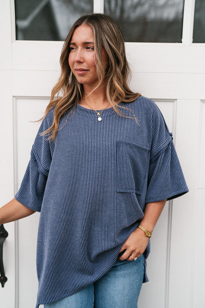Forever Timeless Relaxed Ribbed Top- Navy