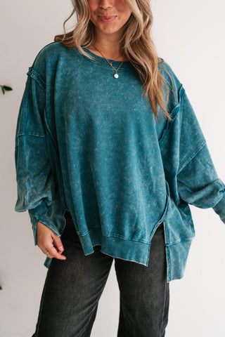 Daydream Oversized Mineral Wash Crewneck - Teal