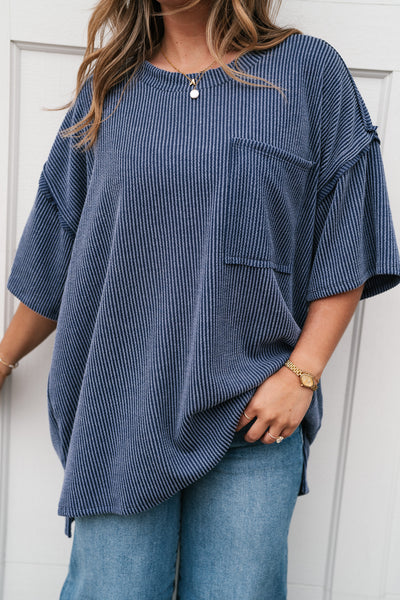 Forever Timeless Relaxed Ribbed Top- Navy