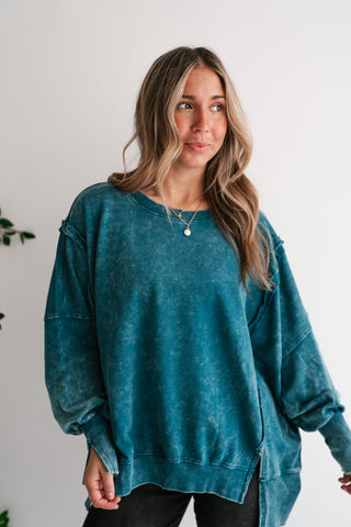 Daydream Oversized Mineral Wash Crewneck - Teal