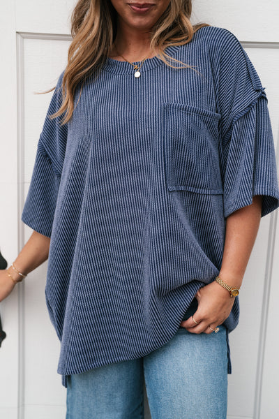Forever Timeless Relaxed Ribbed Top- Navy