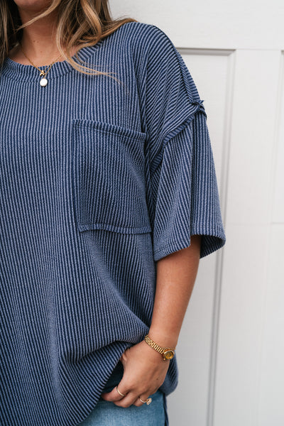 Forever Timeless Relaxed Ribbed Top- Navy