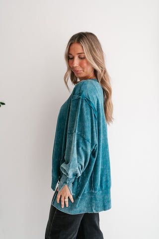 Daydream Oversized Mineral Wash Crewneck - Teal