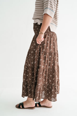 Cocoa Bloom Tiered Midi Skirt