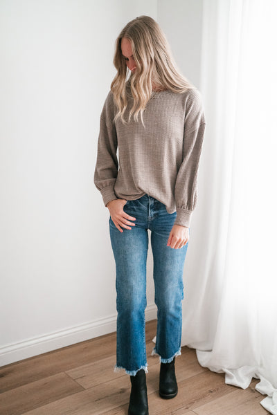 Simply Essential Ribbed Long Sleeve Top - Light Mocha