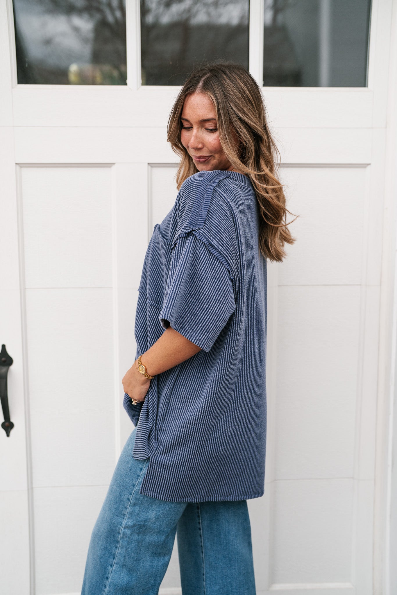 Forever Timeless Relaxed Ribbed Top- Navy