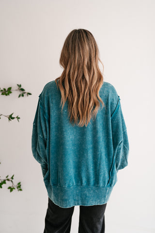 Daydream Oversized Mineral Wash Crewneck - Teal