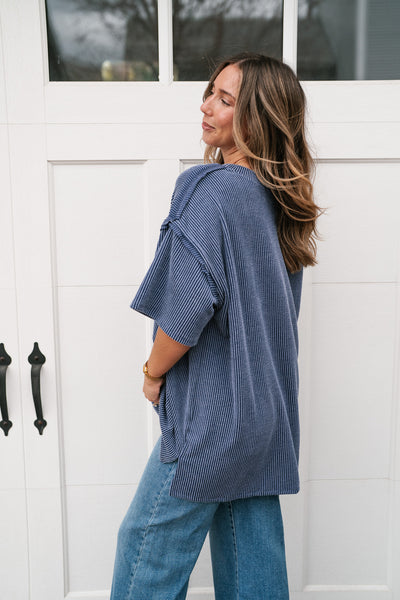 Forever Timeless Relaxed Ribbed Top- Navy