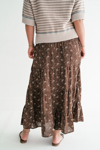 Cocoa Bloom Tiered Midi Skirt