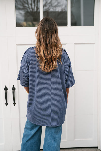 Forever Timeless Relaxed Ribbed Top- Navy