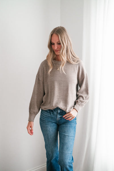 Simply Essential Ribbed Long Sleeve Top - Light Mocha