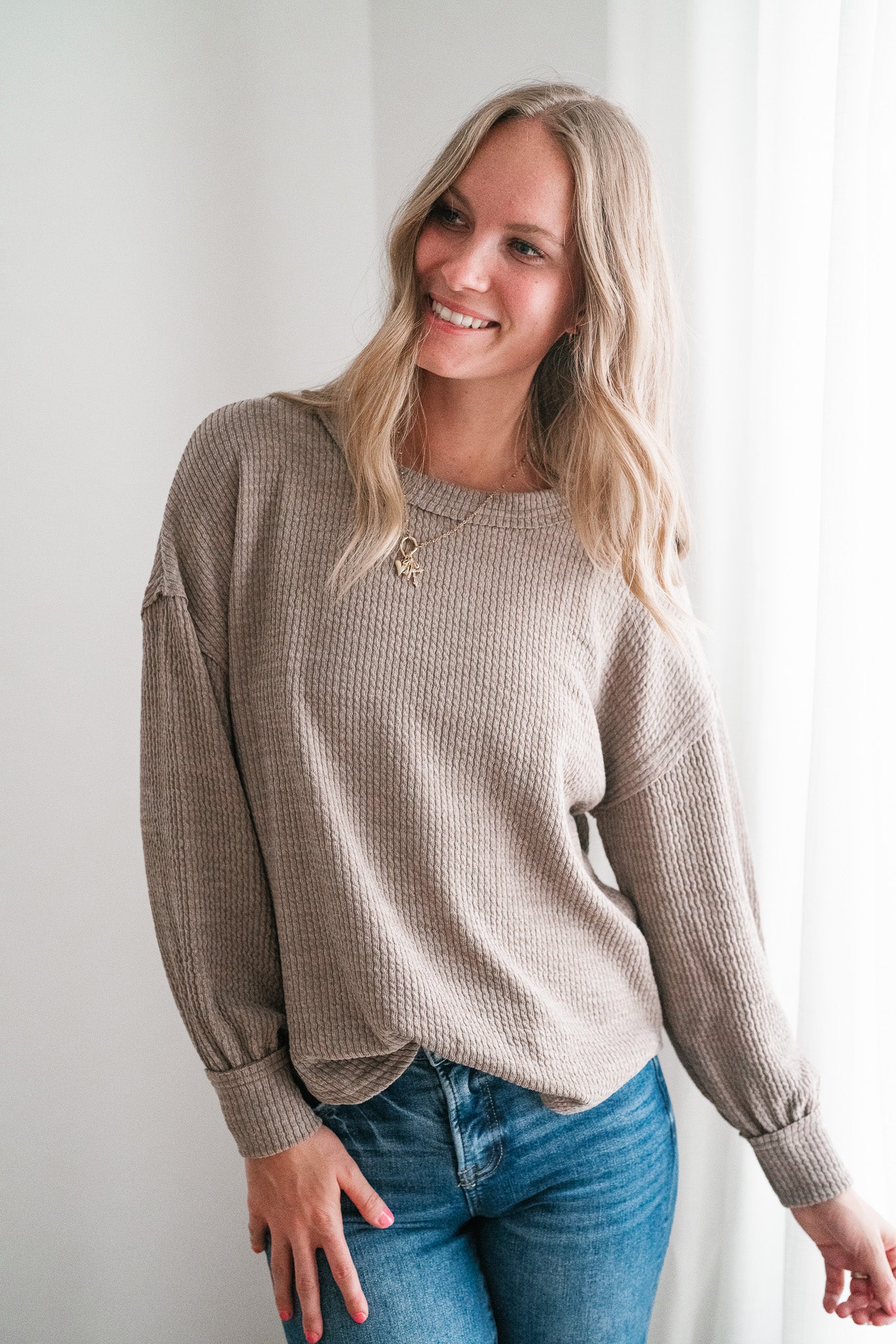 Simply Essential Ribbed Long Sleeve Top - Light Mocha