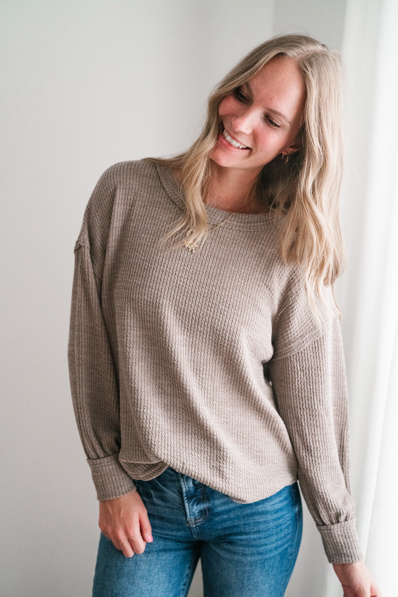 Simply Essential Ribbed Long Sleeve Top - Light Mocha