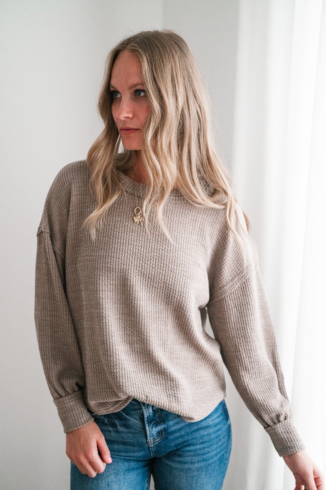 Simply Essential Ribbed Long Sleeve Top - Light Mocha